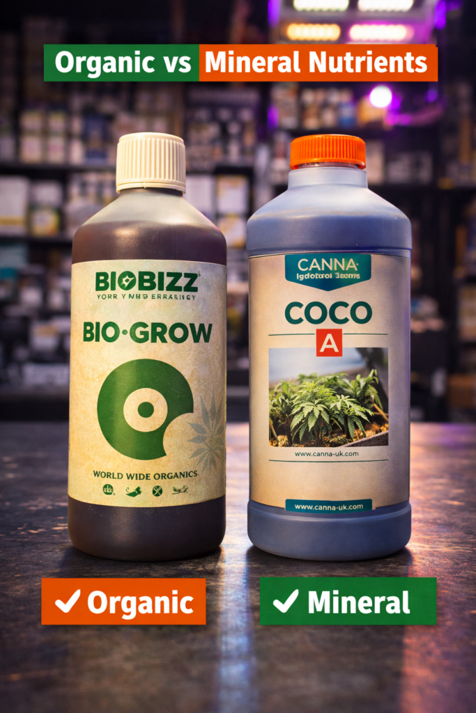 comparison of organic and mineral nutrients used for indoor growing and hydroponic plants
